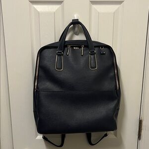Tumi Black Leather Backpack with Gold Hardware
